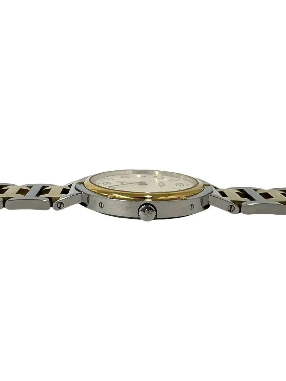 Hermes Clipper Stainless Quartz Watch Wrist Silver Gold